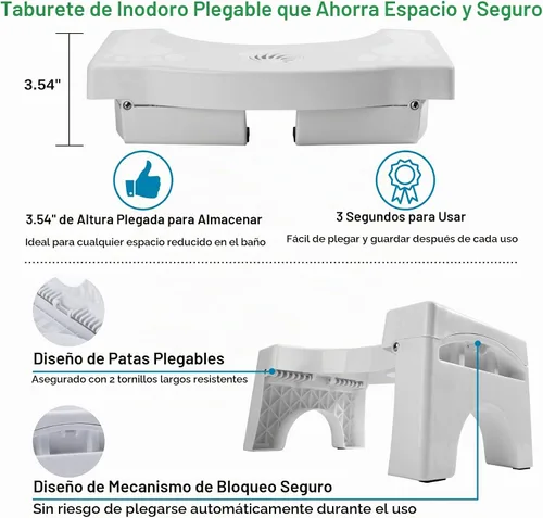 Vista 2 de Taburete plegable para inodoro para adultos, taburete portátil resistente Blanco