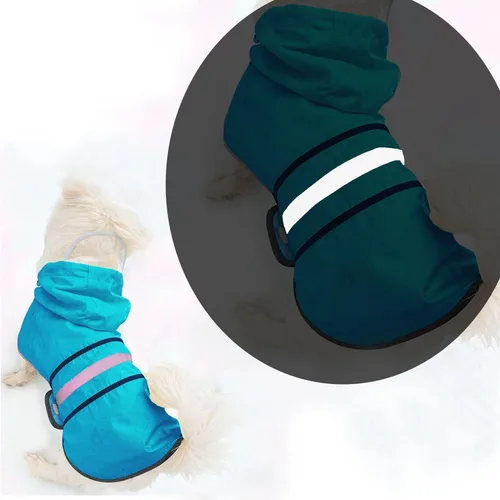 Vista 2 de Impermeable para Perros Resistente al Agua Reflectante - Poncho Ligero Transpirable con Capucha Abrigo Chaqueta de Lluvia con Correa Ajustable