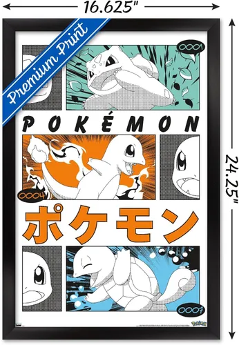 Vista 3 de Trends International Pokémon - Póster de pared de anime Trio, 22.4 pulgadas de largo x 14.7 pulgadas, versión enmarcada en negro Versión con marco