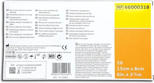 Vista 4 de Smith & Nephew PRIMAPORE Peripheral IV - Apósito adhesivo no tejido, apósito absorbente para heridas, paquete de 20 unidades (6 x 3 1/8 pulgadas)