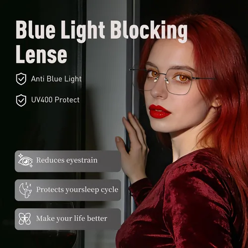 Vista 6 de Oversized Square Reader Glasses for Women/Men, Blue Light Blocking Glasses, Large Metal Frame Readers with UV400 Protection