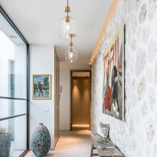 Vista 4 de Lámpara Colgante de Vidrio Moderna de Latón 1 Luz Individual con Cúpula Luminarias Colgantes para Isla de Cocina Comedor Pasillo, Diámetro 9 Latón