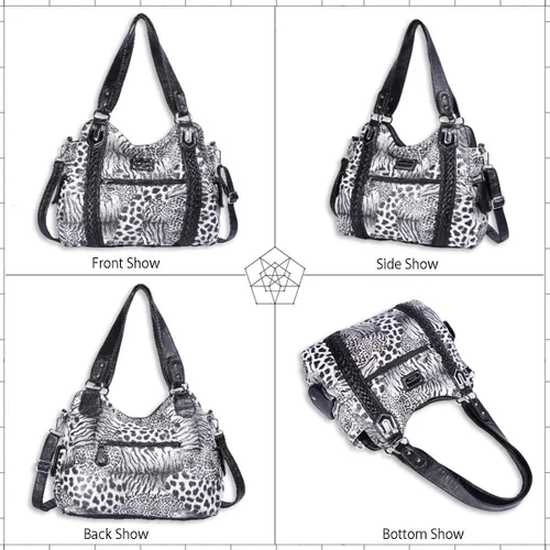 Vista 44 de Angel Barcelo - Bolsa de hombro amplia para mujer, diseño Hobo, cuero lavado