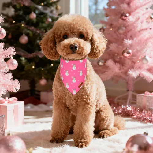 Vista 2 de PTDECOR Bandana de Navidad para perro, diseño de muñeco de nieve de Papá Noel, bufanda reversible para mascotas, diseño de triángulo rosa