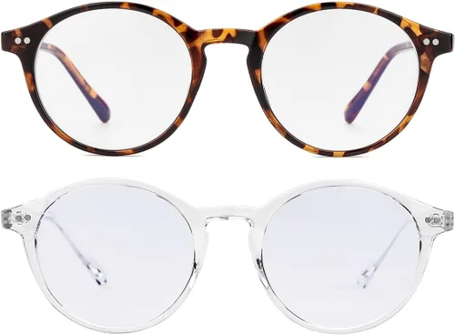 Vista 21 de Gleyemor Blue Light Glasses for Men Women, Vintage Round Frame Eyeglasses Leopardo