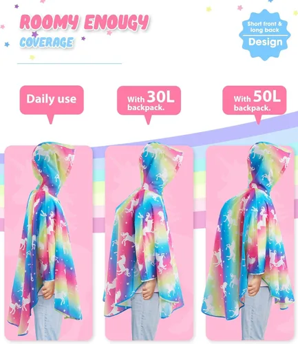 Vista 2 de Poncho de lluvia ligero para niños reutilizable impermeable chaqueta de lluvia para niños