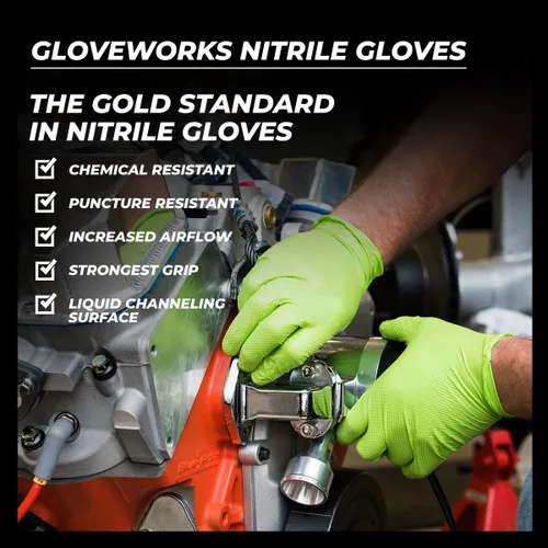 Vista 6 de GLOVEWORKS Guantes verdes HD, desechables de 8 mil, agarre de diamante elevado resistente, sin látex, guante mecánico, mediano, 2 cajas de 100