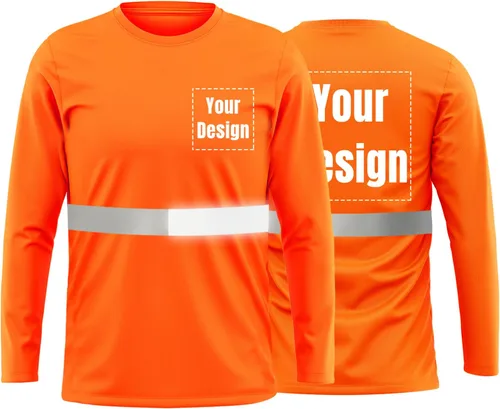 Vista 25 de La alta visibilidad reflexiva de las camisetas de la seguridad del logotipo de encargo Hola Vis de Verde neón