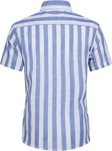 Vista 3 de DELCARINO Camisa casual de manga corta para hombre, camisa de lino y algodón con estilo de rayas verticales