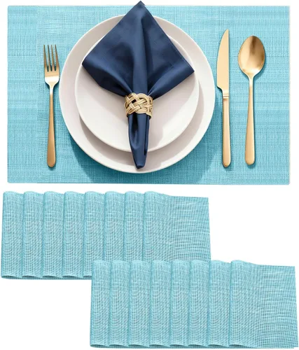 Vista 17 de Juego de 4 manteles individuales de vinilo duraderos, antideslizantes para mesa de comedor, resistentes al calor, lavables, de PVC, fáciles