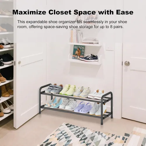 Vista 4 de KANAV Zapatero expandible de 2 niveles, organizador de zapatos ajustable y almacenamiento para armario, zapatero pequeño que ahorra espacio