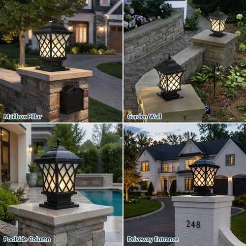 Vista 5 de Luces de columna para exteriores, lámpara de columna moderna de 18.9 ″ IP54 Luz de poste de vidrio impermeable para exteriores E26 Aluminio