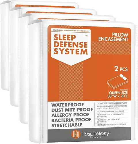 Vista 10 de Juego de 2 protectores de almohada Sleep Defense System con cierre, hipoalergénicos, impermeables, a prueba de chinches y antiácaros , Poliéster &