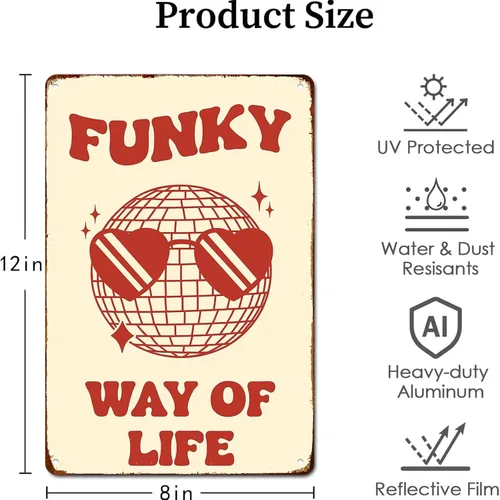 Vista 2 de Funky Way Of Life Poster Disco Retro Illustration Wall Art Poster Signs Posters Funny Metal Sign For Man Cave bathroom Farm Bedroom living room