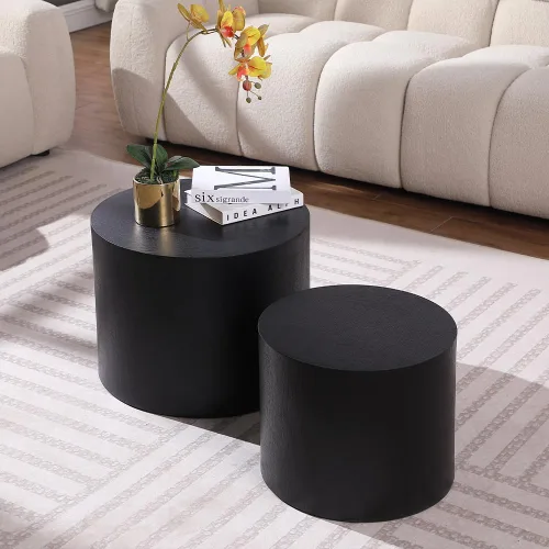 Vista 7 de WILLIAMSPACE Juego de 2 mesas de centro anidables negras de 18.9", mesas de centro redondas modernas negras, mesa auxiliar circular para espacios