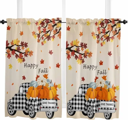 Vista 28 de Cenefas de Navidad de invierno para ventanas, cortinas de cocina con bolsillo para barra, cortinas con aislamiento térmico para ventana de baño