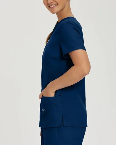 Vista 2 de Landau Essentials 8111 - Camiseta médica con cuello en V y 4 bolsillos para mujer