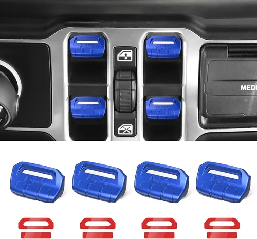 Vista 12 de DIAMOOKY 4 piezas de cubiertas de botón de interruptor de ventana de metal mejoradas compatibles con Jeep Wrangler JL JLU 2018-2026 y Gladiator JT