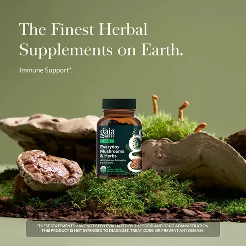 Vista 2 de Gaia Herbs Suplemento de apoyo inmunológico diario de hongos y hierbas para ayudar al bienestar general* - con curcumina de cúrcuma, astrágalo