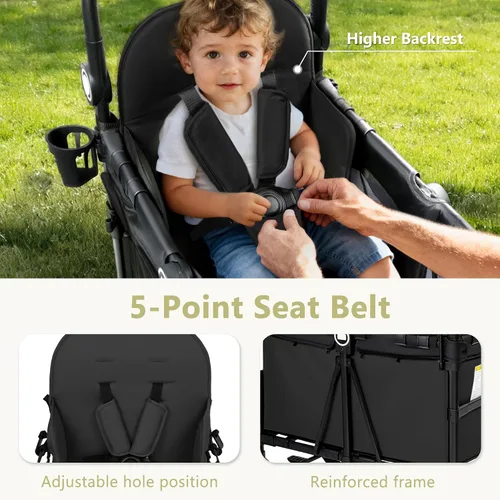 Vista 6 de Kinder King Cochecito Wagon para 2 niños, rueda absorbente de golpes, color Negro