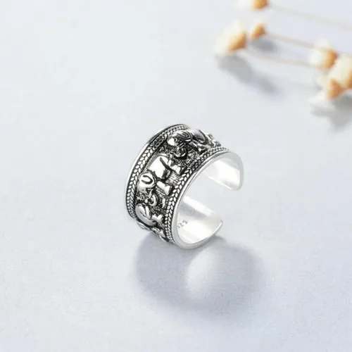 Vista 4 de Anillo de plata de ley 925 con elefante, anillo ajustable para mujer, color blanco, Plata