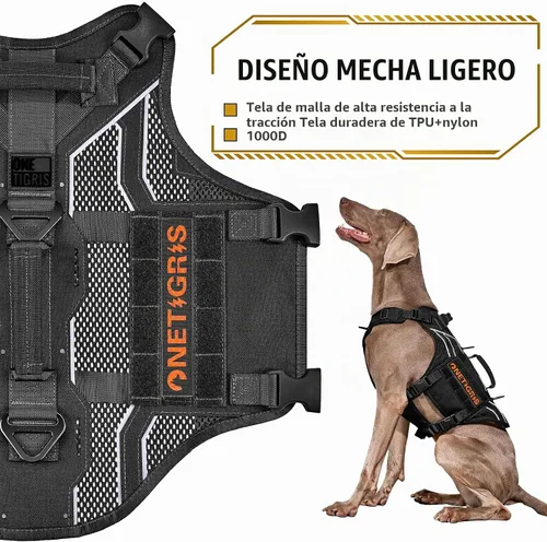 Vista 3 de OneTigris Arnés táctico para perros grandes, arnés táctico ajustable para perro con asas, chaleco reflectante resistente y transpirable, chaleco