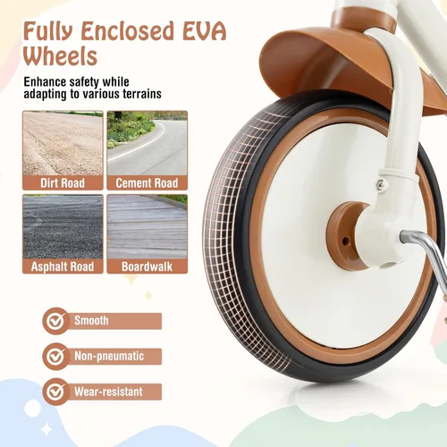 Vista 5 de HONEY JOY Triciclo, triciclo para niños de 3 ruedas con asiento ajustable, cesta de almacenamiento extraíble, triciclo para niños de 3 a 5 años