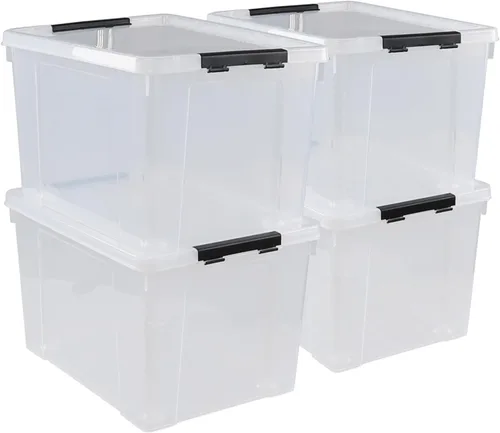 Vista 9 de Obstnny 4 paquetes de caja transparente de 22 cuartos de galón con ruedas, contenedor de almacenamiento con tapa de plástico Clear