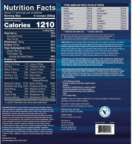Vista 2 de BodyTech Prime Mass - Ganador de masa alto en calorías - Apoya el crecimiento muscular y el aumento de peso - Chocolate (12 libras, 17 porciones)