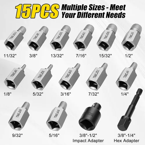 Vista 3 de Topec Juego de extractor de tornillos Easy Out 15PCS, kit extractor
