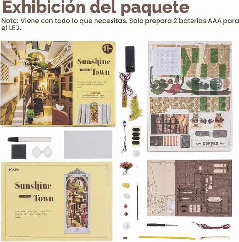 Vista 6 de Rolife Kit de rincón de libros de bricolaje 3D de madera para adultos, estantería de 9.5 pulgadas, decoración interior con kit de casa de muñecas