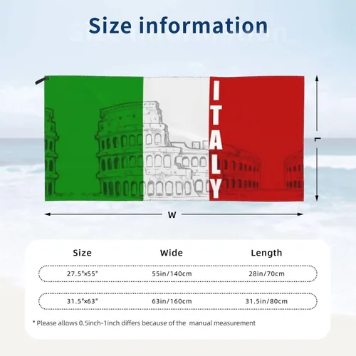 Vista 7 de Roman Colosseum - Toalla de playa de microfibra con bandera italiana para adultos, 31.5 x 63 pulgadas, toallas de playa de viaje de gran