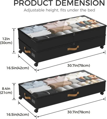 Vista 2 de Almacenamiento Debajo de la Cama con Ruedas Paquete de 4, 75L XXL Contenedores de Almacenamiento Debajo de la Cama Grandes, 30 cm de Alto