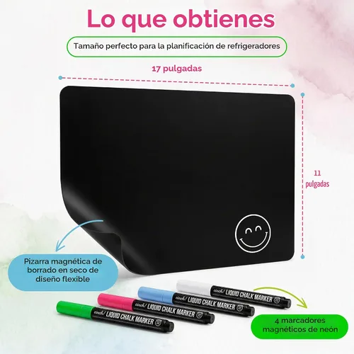 Vista 2 de Cinch - Pizarra blanca magnética para refrigerador de 17 x 11 pulgadas, más 4 marcadores y borrador grande con imanes, pizarra magnética