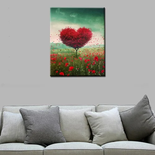 Vista 3 de Tucocoo Pintura enmarcada de árbol en forma de corazón por números para adultos principiantes, campo de rosas rojas al atardecer, kit de pintura