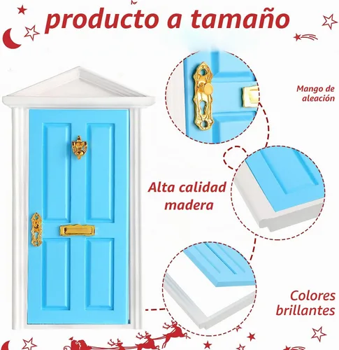 Vista 2 de Hungdao - 20 piezas de decoración en miniatura de madera para puerta de elfo de Navidad, puerta azul