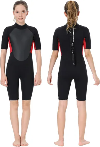 Vista 8 de Traje de neopreno para niños pequeños, niñas y jóvenes de 0.118 pulgadas (0.118 in), trajes de baño cortos de 0.079 pulgadas (0.079 in), trajes