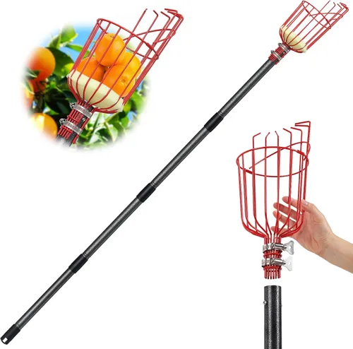Vista 6 de COCONUT Herramienta recolectora de frutas, recogedor de frutas de 5 pies con cesta de mango largo ajustable, fácil de montar y usar, recogedor