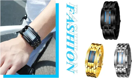 Vista 3 de Fashion Mens Binary Sports Watch Digital LED Matrix Black Square Watch