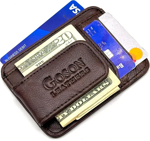 Vista 24 de Goson Cartera de cuero con clip para dinero para hombre, billetera de bolsillo frontal, tarjetero de crédito, cartera minimalista delgada