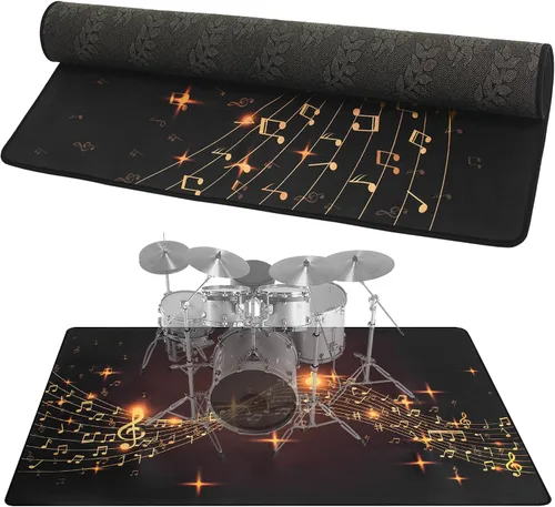 Vista 11 de Alfombra de batería de 4 pies x 5 pies, alfombra musical con parte inferior antideslizante, almohadillas eléctricas insonorizadas para bateristas
