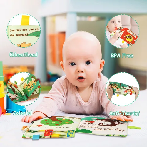 Vista 4 de Vicloon Libros Blandos para Bebés Juguetes, Libro Blando para Bebé con Animales y Etiqueta, Libro de Tela con 3D para Tocar y Sentir con Efecto