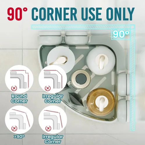 Vista 5 de TAILI Organizador de ducha de esquina con ventosas, organizador de pared montado, estante de plástico para baños pequeños, cocina, cesta de estante