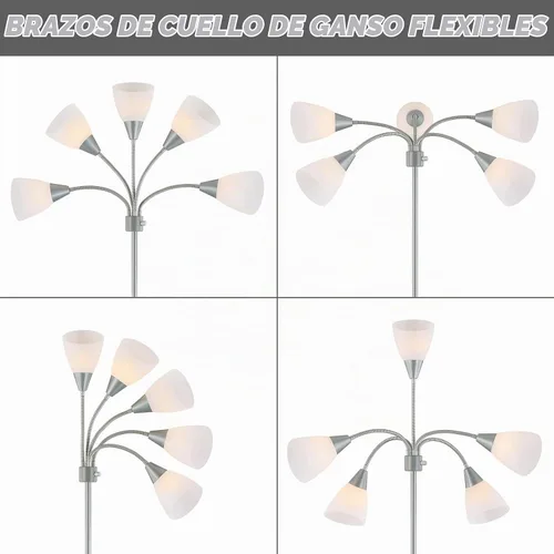 Vista 4 de Medusa - Lámpara de pie de decoración moderna, con múltiples cabezales, ajustable, cuello de cisne, lámpara de luz brillante para leer, tonos