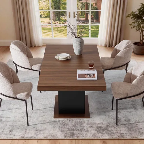 Vista 5 de Mesa de comedor extensible de 63 a 79 pulgadas para 4-8 rectangular de madera expandible con base acanalada para comedor, cocina, sala de estar