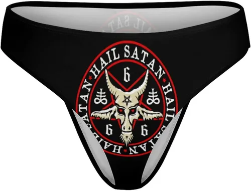 Vista 4 de Hail Satan Baphomet Goat - Tanga elástica vintage para mujer, ropa interior cómoda con espalda en T