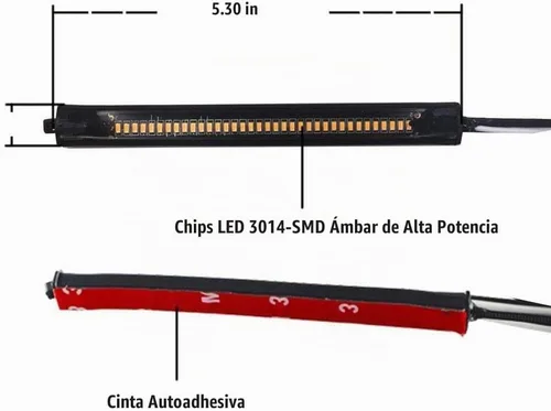 Vista 3 de Juego de 2 barras de luz LED flexibles ámbar para horquilla, señal intermitente DRL, luz de circulación diurna, impermeable, ajustables, kit