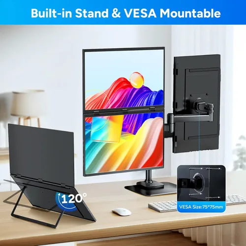 Vista 8 de COOLHOOD Monitor portátil de 18.5 pulgadas para laptop, 1080P FHD 100Hz 125% sRGB USB-C HDMI Monitor de viaje para laptop, Mac PC, pantalla portátil