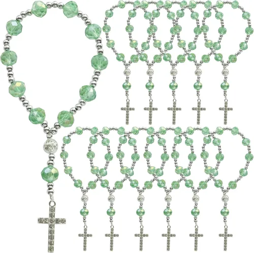 Vista 14 de 12 pulseras de rosario de cristal con diamantes de imitación, cruz, bautismo, boda, primera comunión, recuerdo de quinceañera, regalo conmemorativo