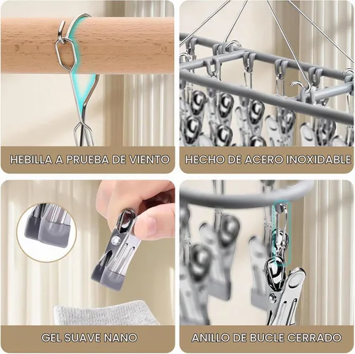 Vista 4 de percha de calcetines para secar sujetador rack ropa interior panty bebé Gris oscuro (20 clips)